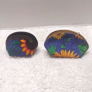 Floral Embroidered Small Zipper Pouch and Floral Zipper Pouch Lot of 2